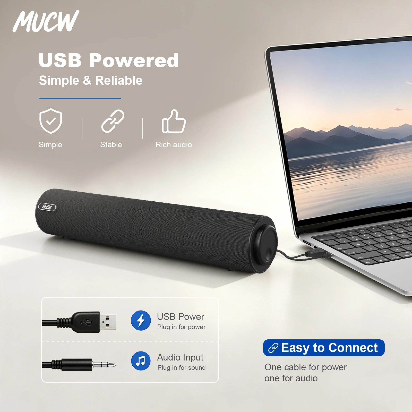 Minimalist Wired Computer Soundbar - Image 4