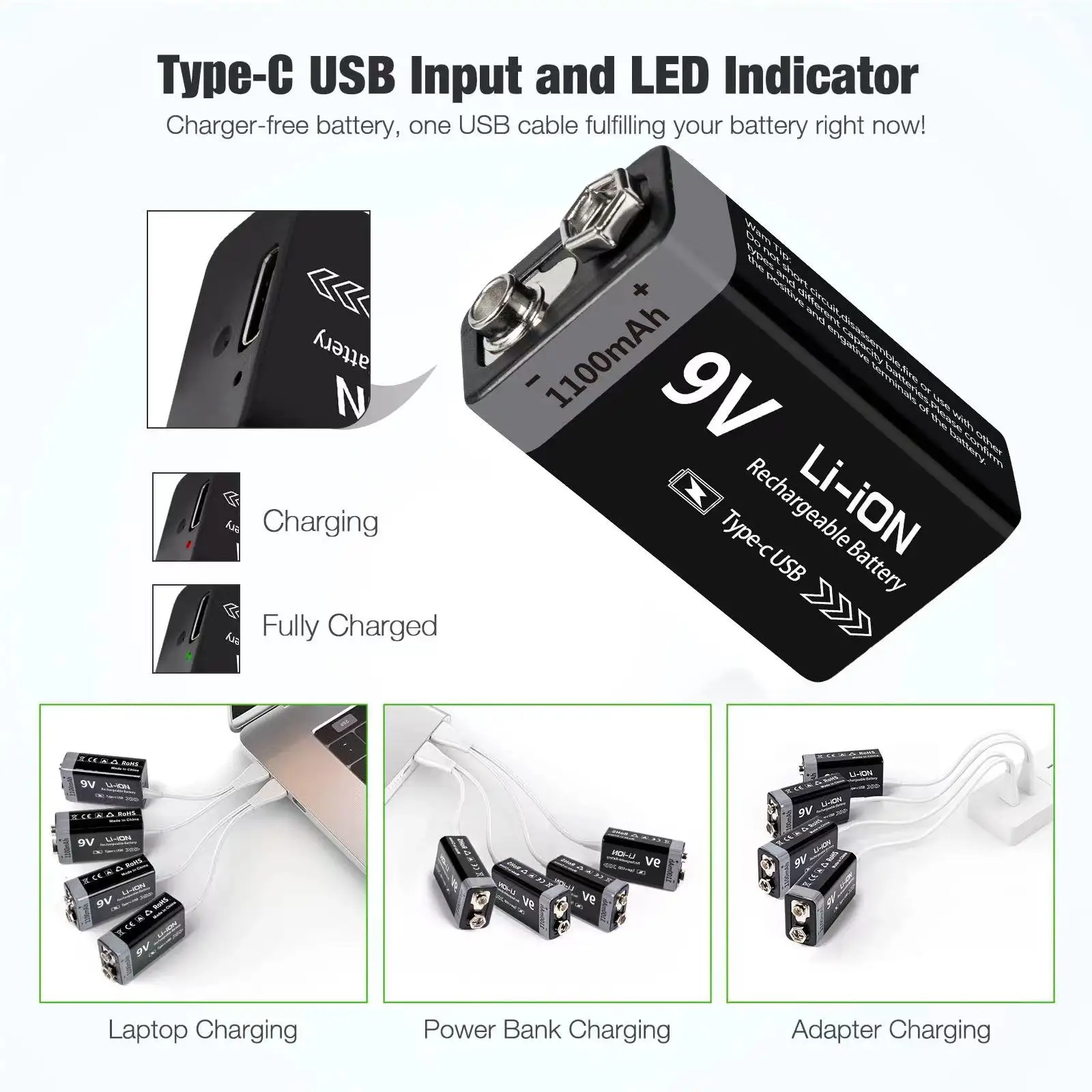 9V Rechargeable Battery  Type-C Rechargeable - Image 4