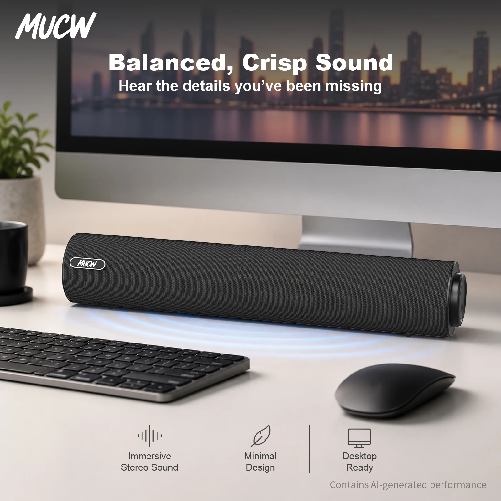 Minimalist Wired Computer Soundbar - Image 2